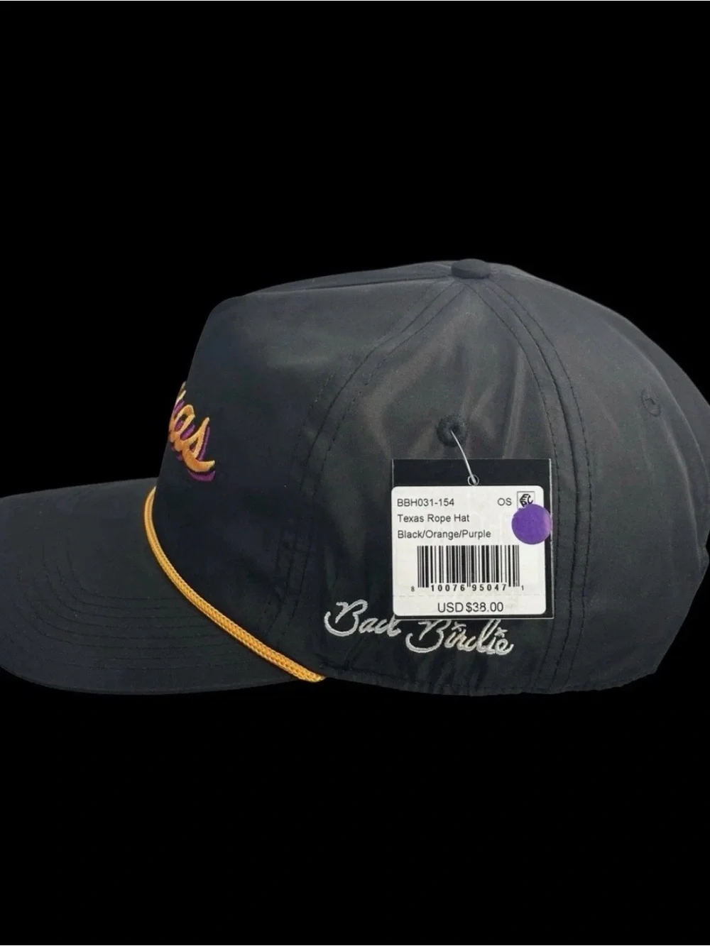 Bad Birdie Texas Golf Rope Hat Mens Black Snapback Script Logo Cap New NWT